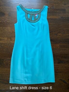 Lilly Pulitzer Lane Shift Dress - Shorely Blue with Gold Accents Size 6 EUC